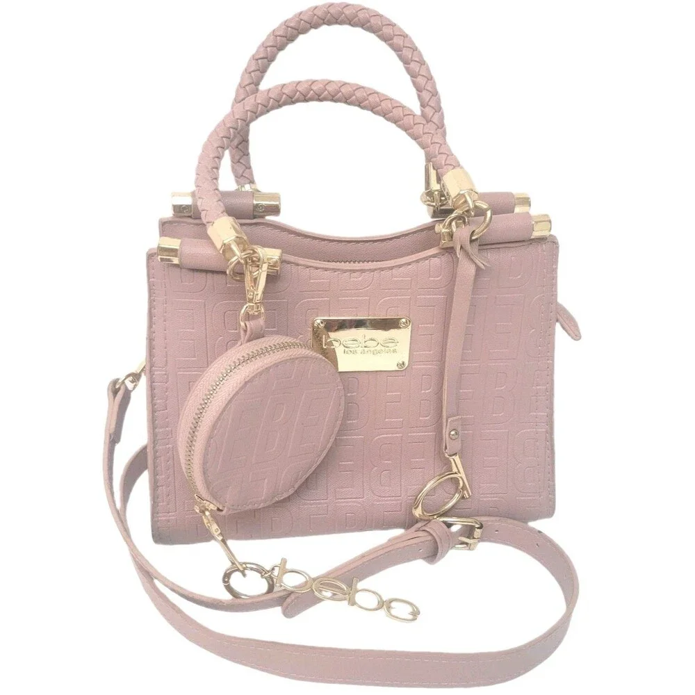 Bebe Los Angeles Blush Pink Embossed Logo Satchel Crossbody Bag Coin Purse